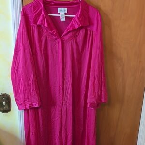 Vanity Fair 8-31-807 Fuchsia Pink Night Robe House Coat Vintage 2XL Nylon Silky